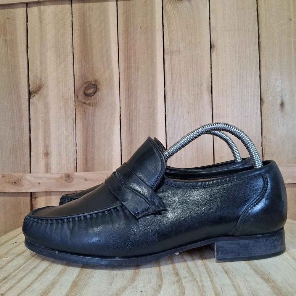 Hitchcock Shoes Mens‎ 7 5E Black Leather Penny Slip On Dress Made In Italy